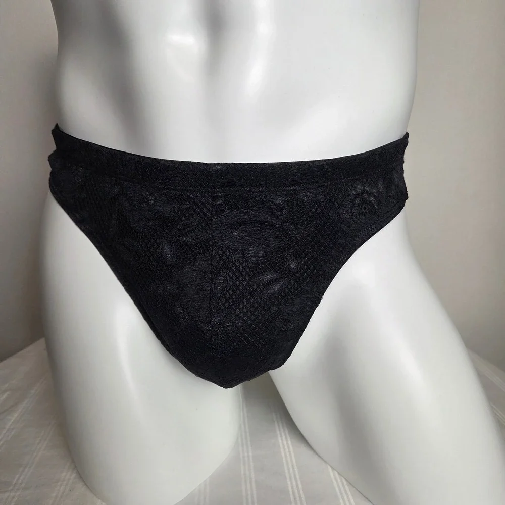 Cosabella Mens Black Floral Lace Thong Underwear Low Rise T-Back Intimates